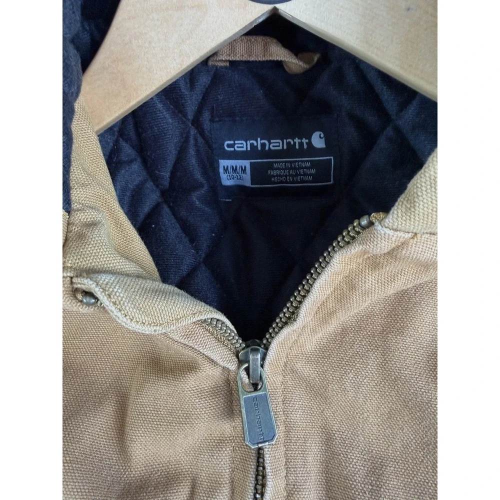 Carhartt Jacket Youth Medium 10-12 Canvas Hood Quilted Insulated Brown OJ8545-B - Picture 2 of 7